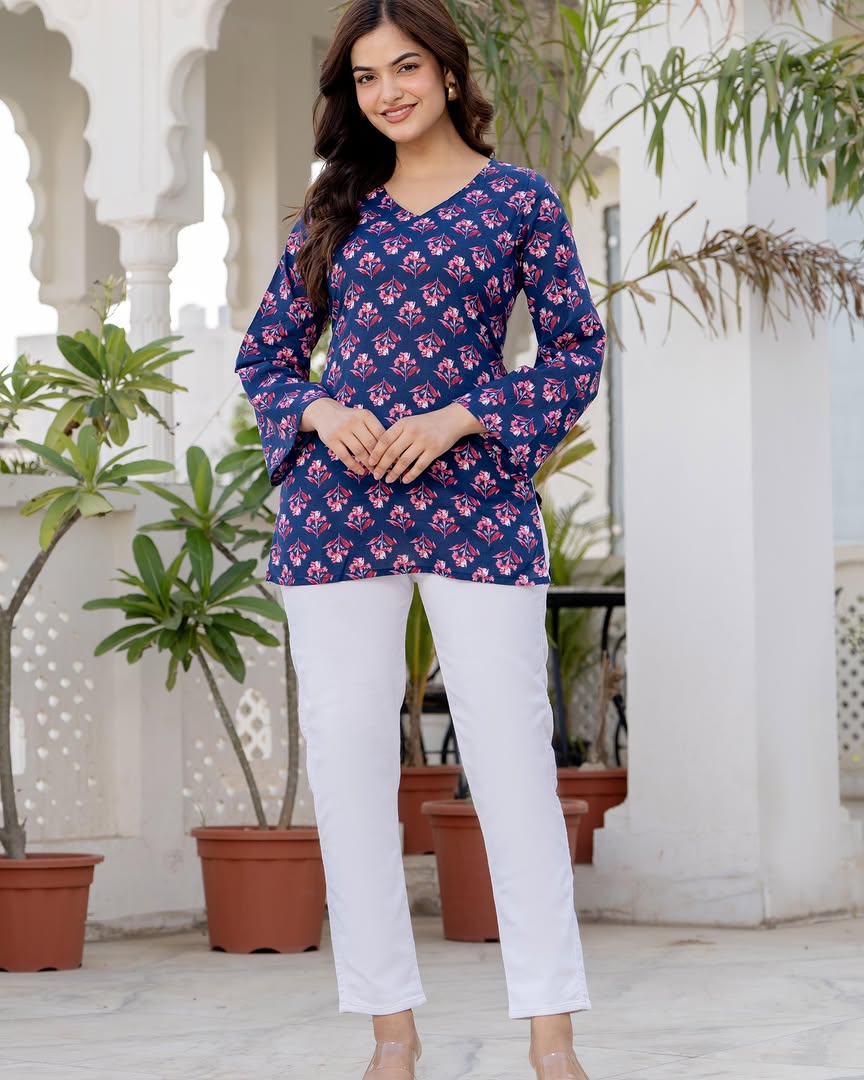 Elegant Navy Blue Printed Cotton Co-ord Set for Women | Breezy Comfort Daily Wear Outfit