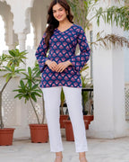 Elegant Navy Blue Printed Cotton Co-ord Set for Women | Breezy Comfort Daily Wear Outfit