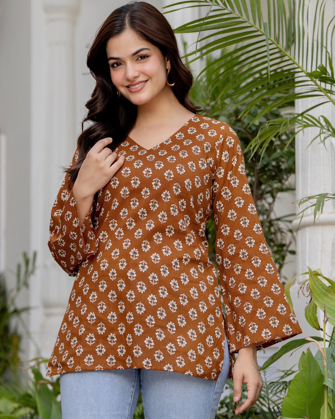 Premium Floral Printed Cotton Kurti Top ✨