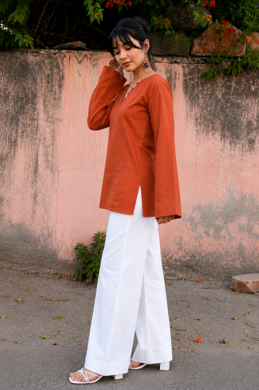 Women's Rust Long Sleeve Top| Casual Summer Ethnic wear