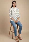 Off White Cotton Printed Top for Women