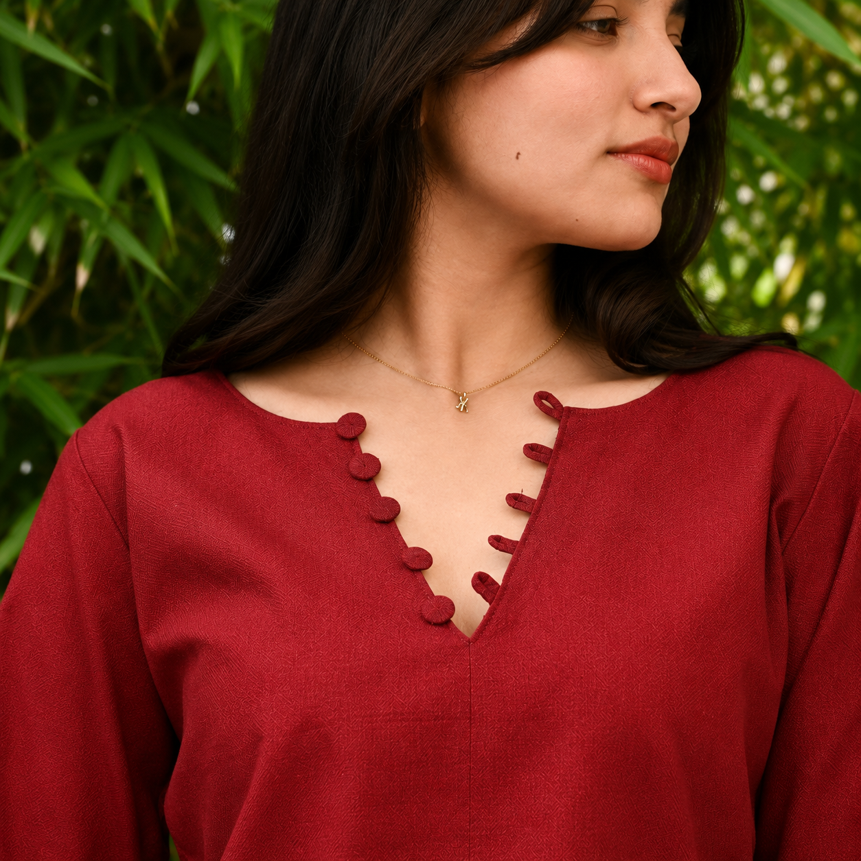 Premium Maroon V-Neck Bell Sleeve Cotton Top for Women – Elegant Casual Wear