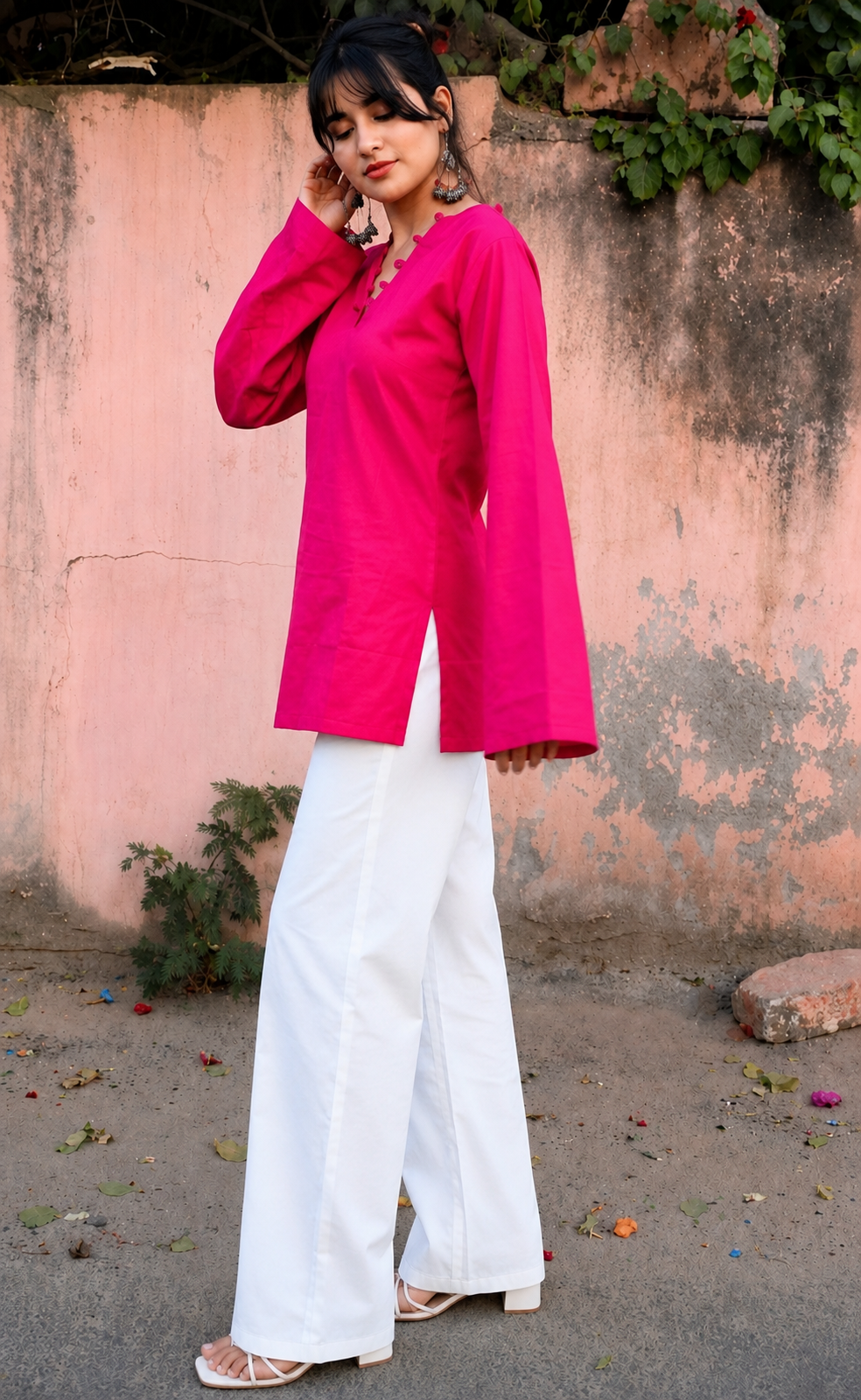 Rakoon Cotton Solid Kurti with Stylish V-Neck Detail