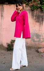 Rakoon Cotton Solid Kurti with Stylish V-Neck Detail