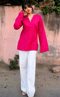 Rakoon Cotton Solid Kurti with Stylish V-Neck Detail