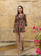 Women’s Floral Printed Peplum Top with Lace-Up Detail | Stylish Casual Ethnic Top