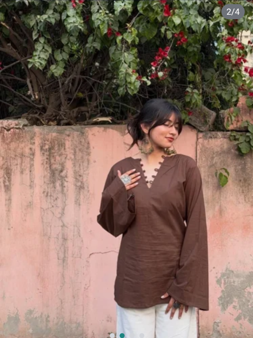 Women's Brown Long Sleeve Top | Casual Summer Ethnic wear