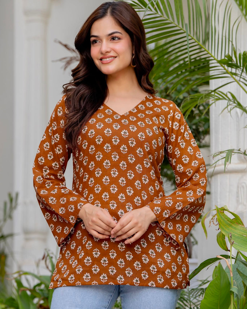 Premium Floral Printed Cotton Kurti Top ✨