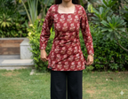 Premium Maroon Floral Printed Cotton Kurti Top ✨