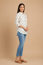 Off White Cotton Printed Top for Women