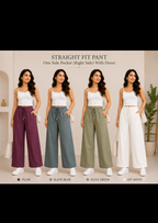 Rakoon Women's pure Cotton  Straight Fit Wide Leg Trousers | Loose Fit Palazzo Pants with Adjustable Doori & Right Side Pocket
