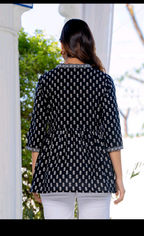 Stylish Black Printed Peplum Top for Women | Pure Cotton Casual & Office Wear Tunic Top