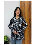 Black Floral Cotton Top for Women | V-Neck Casual College Wear Top