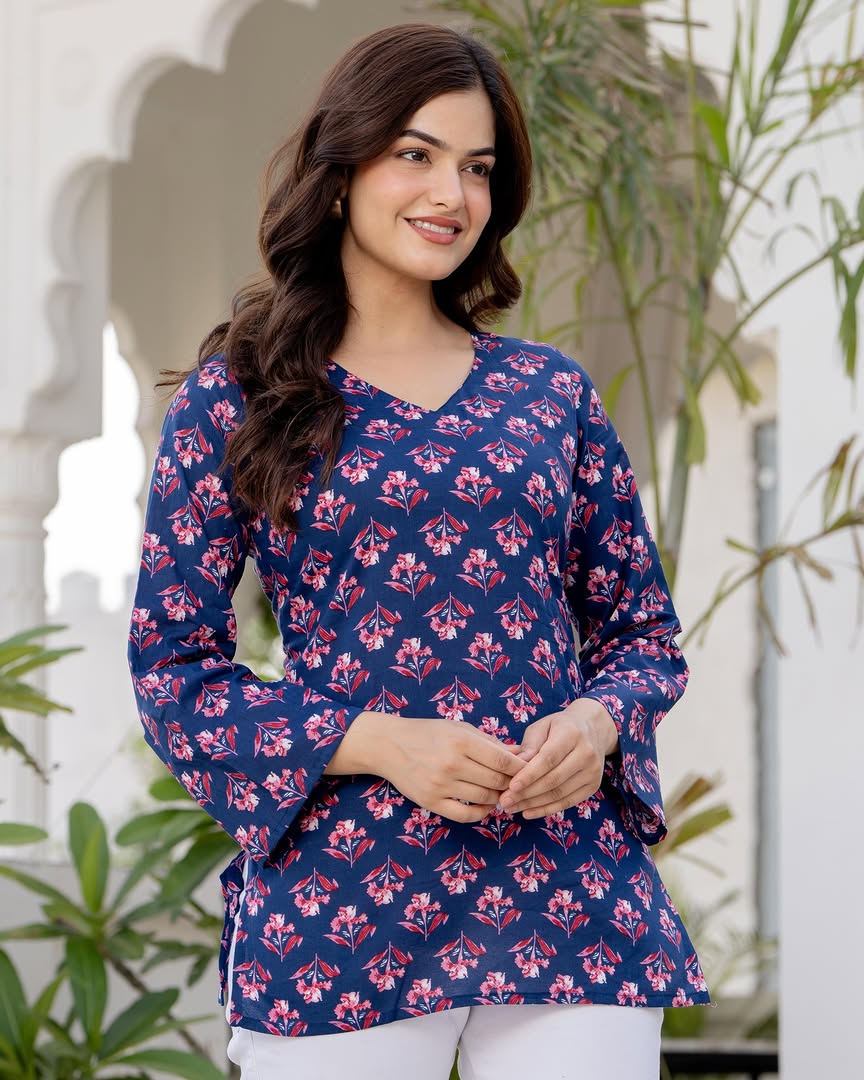 Elegant Navy Blue Printed Cotton Co-ord Set for Women | Breezy Comfort Daily Wear Outfit