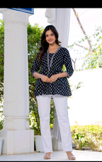 Stylish Black Printed Peplum Top for Women | Pure Cotton Casual & Office Wear Tunic Top