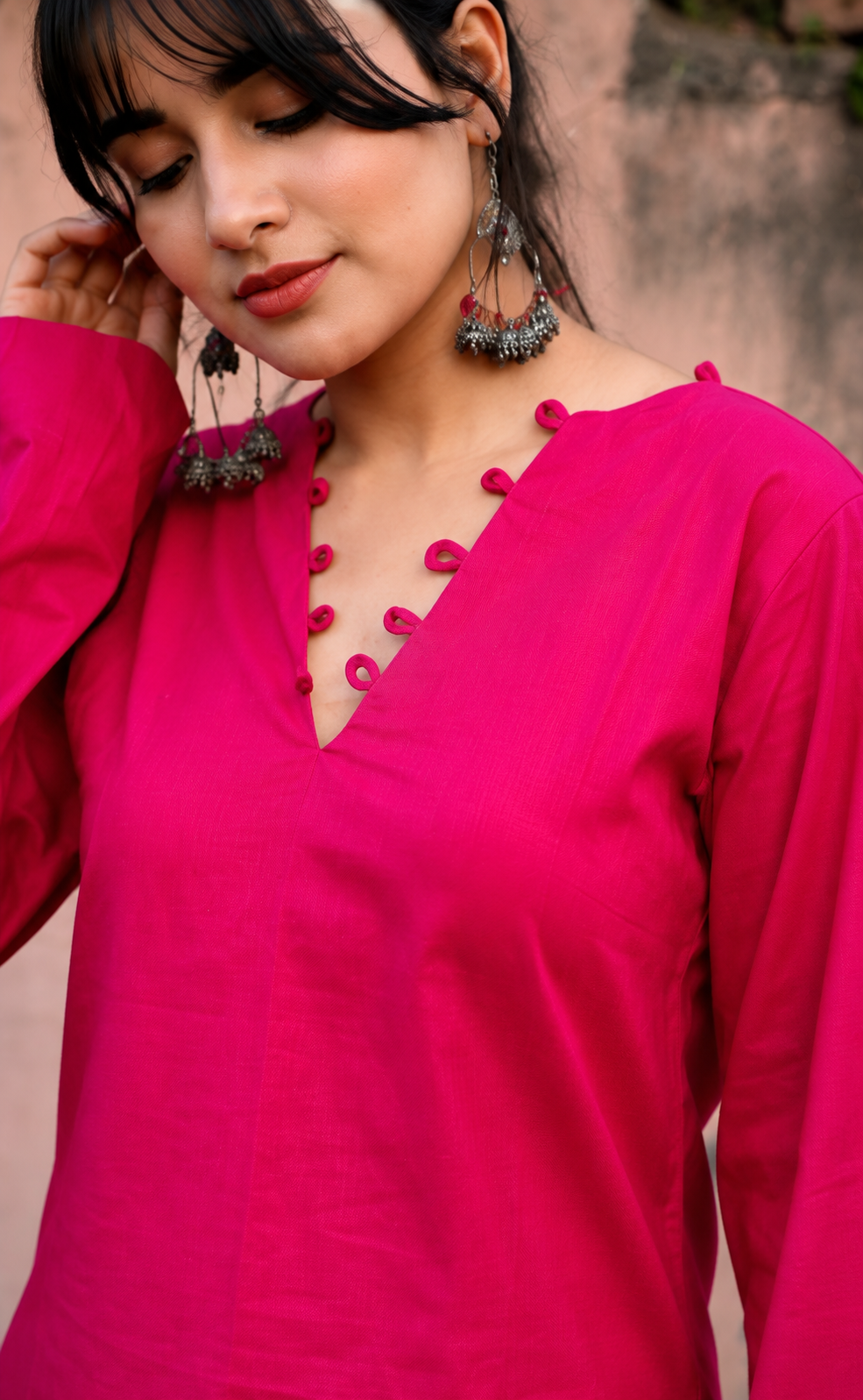 Rakoon Cotton Solid Kurti with Stylish V-Neck Detail