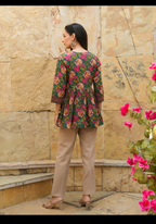 Women’s Floral Printed Peplum Top with Lace-Up Detail | Stylish Casual Ethnic Top