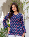 Elegant Navy Blue Printed Cotton Co-ord Set for Women | Breezy Comfort Daily Wear Outfit
