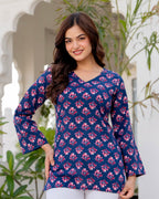 Elegant Navy Blue Printed Cotton Co-ord Set for Women | Breezy Comfort Daily Wear Outfit