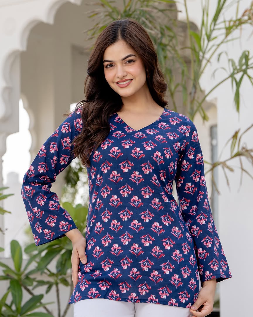 Elegant Navy Blue Printed Cotton Co-ord Set for Women | Breezy Comfort Daily Wear Outfit