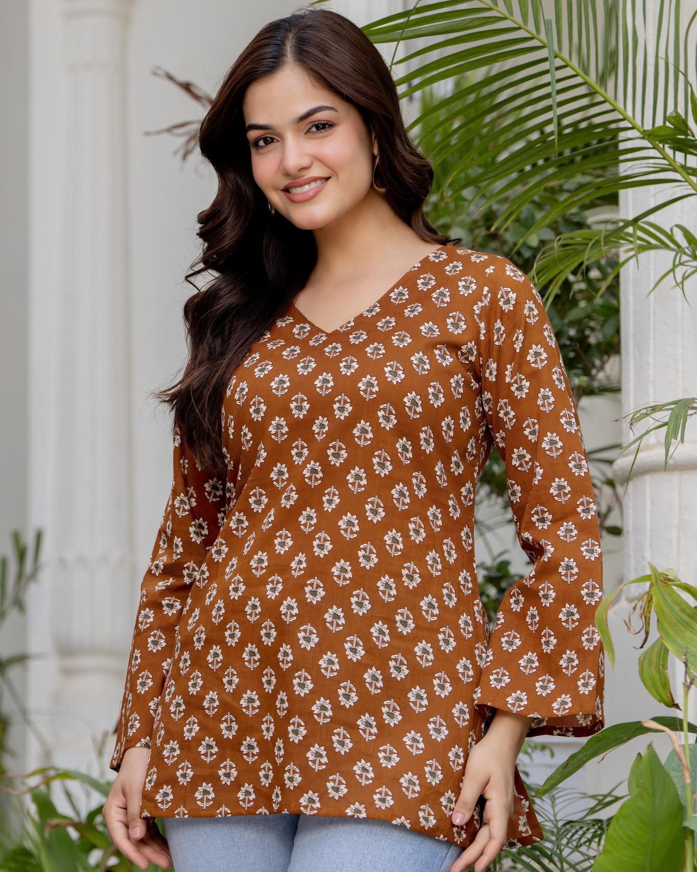 Premium Floral Printed Cotton Kurti Top ✨