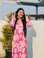 Pink Floral Printed Women’s Kurta | Stylish Casual Summer Kurti for Women