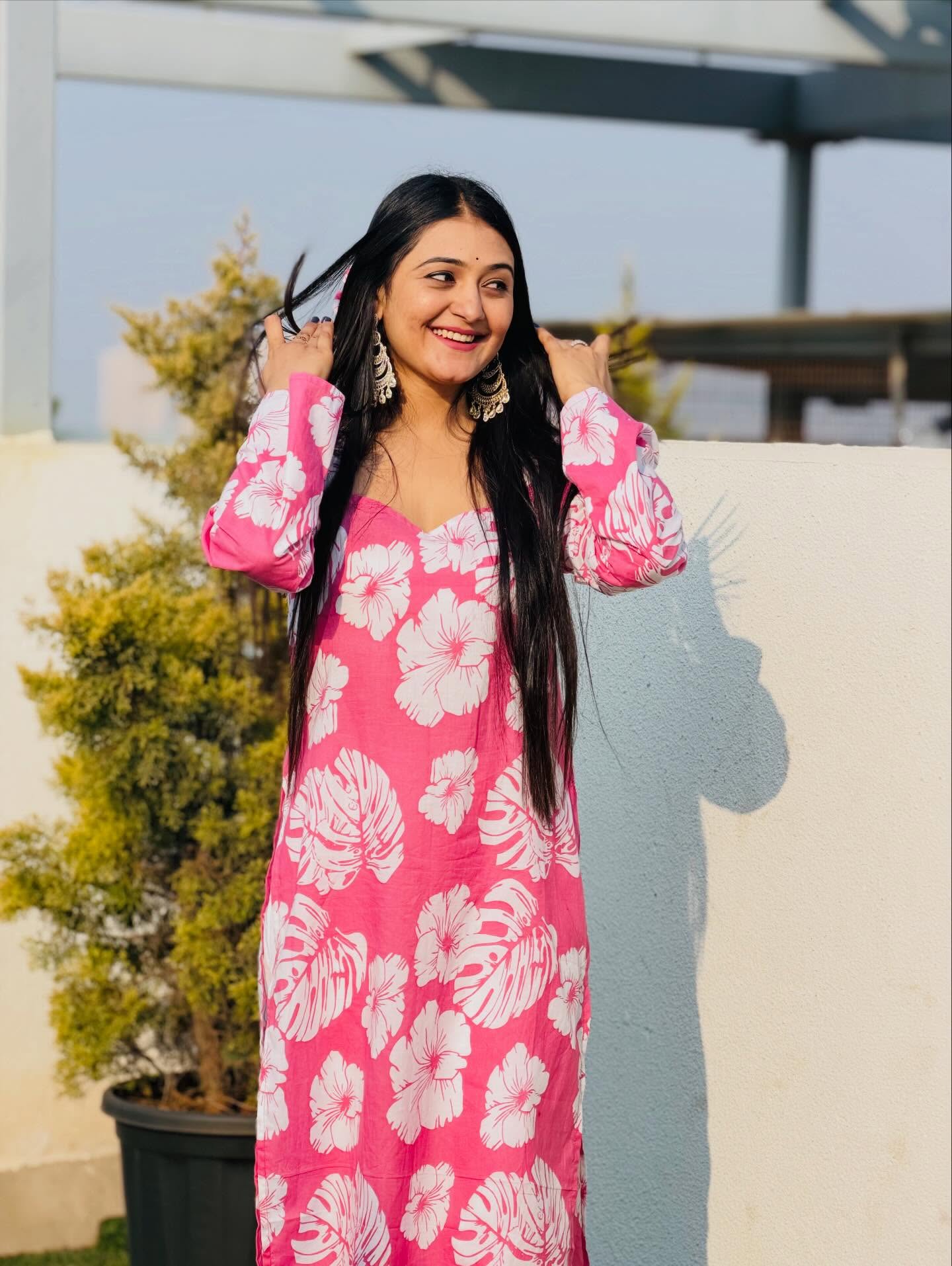 Pink Floral Printed Women’s Kurta | Stylish Casual Summer Kurti for Women