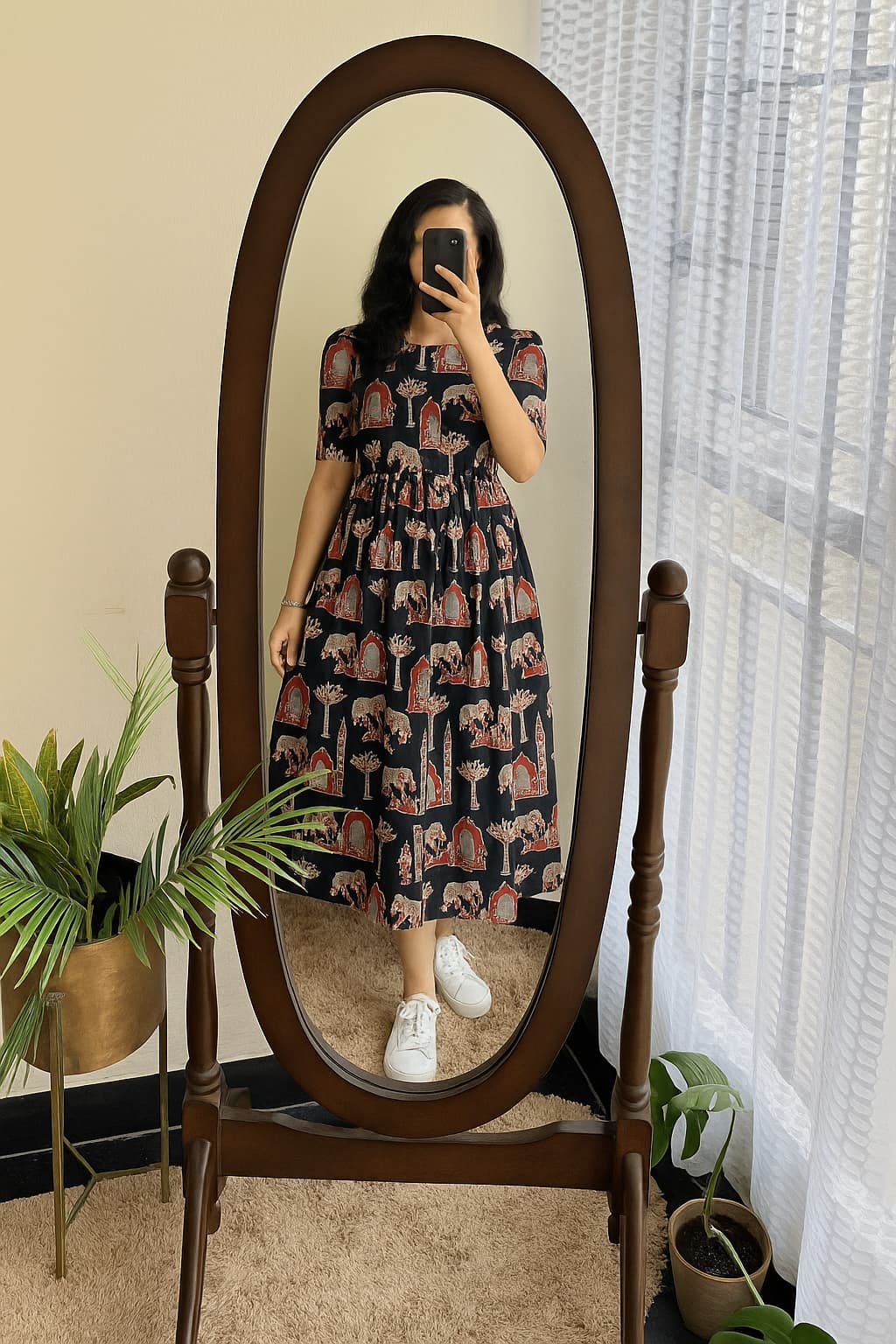 New Trending Printed Cotton Midi Dress for Women | Puff Sleeves | Comfortable Daily Wear | Sizes 38 to 44