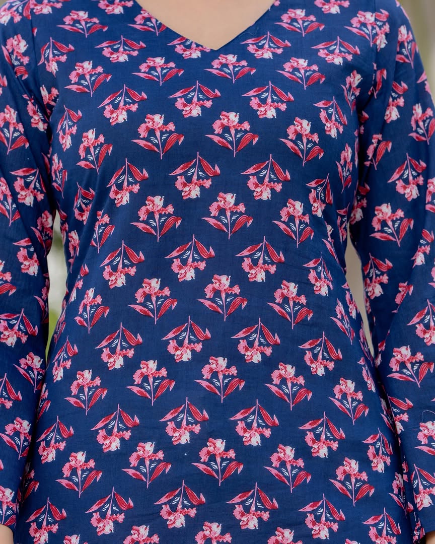 Elegant Navy Blue Printed Cotton Co-ord Set for Women | Breezy Comfort Daily Wear Outfit