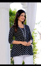 Stylish Black Printed Peplum Top for Women | Pure Cotton Casual & Office Wear Tunic Top