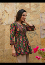 Women’s Floral Printed Peplum Top with Lace-Up Detail | Stylish Casual Ethnic Top