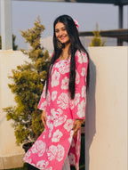Pink Floral Printed Women’s Kurta | Stylish Casual Summer Kurti for Women