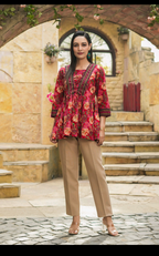 Rainbow Women’s Floral Printed Peplum Top with Lace-Up Detail | Stylish Casual Ethnic Top
