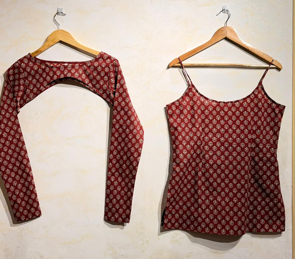 Elegant Maroon Floral Print Convertible Top