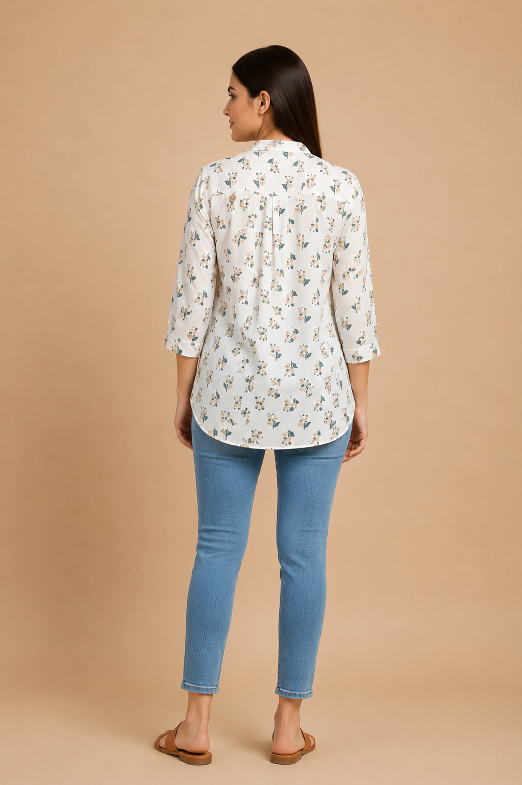 Off White Cotton Printed Top for Women