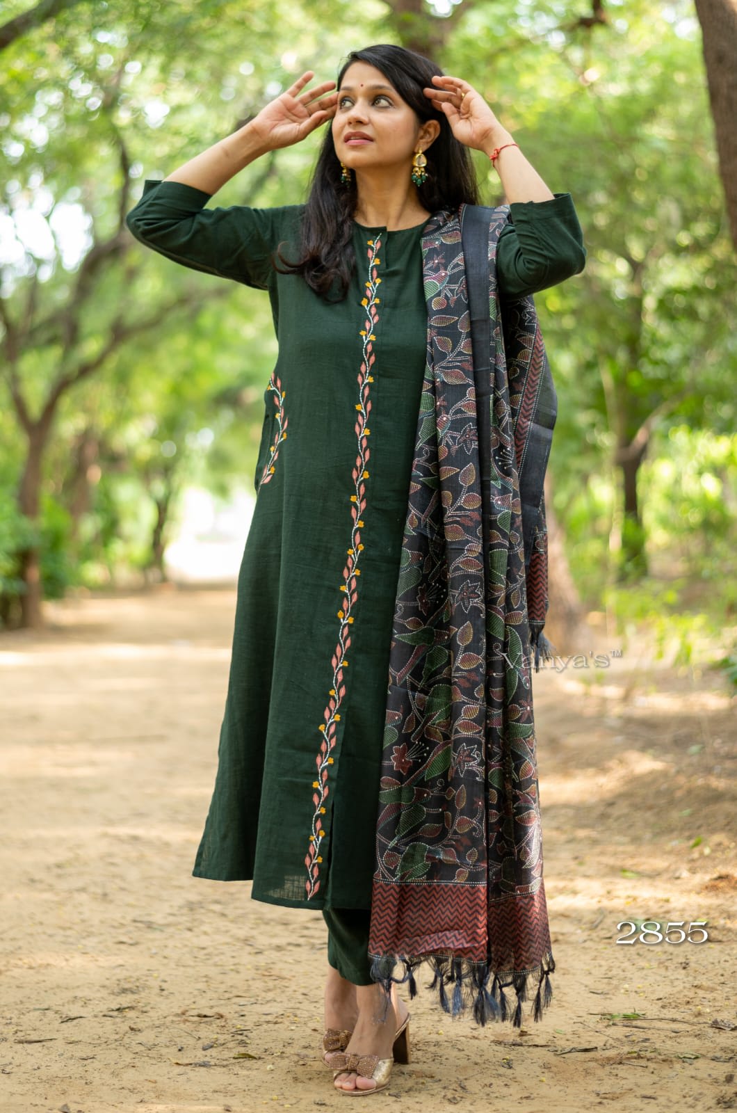 Green Elegant 3-Piece A-Line Suit Set With Handloom Cotton And Khadi Silk Dupatta